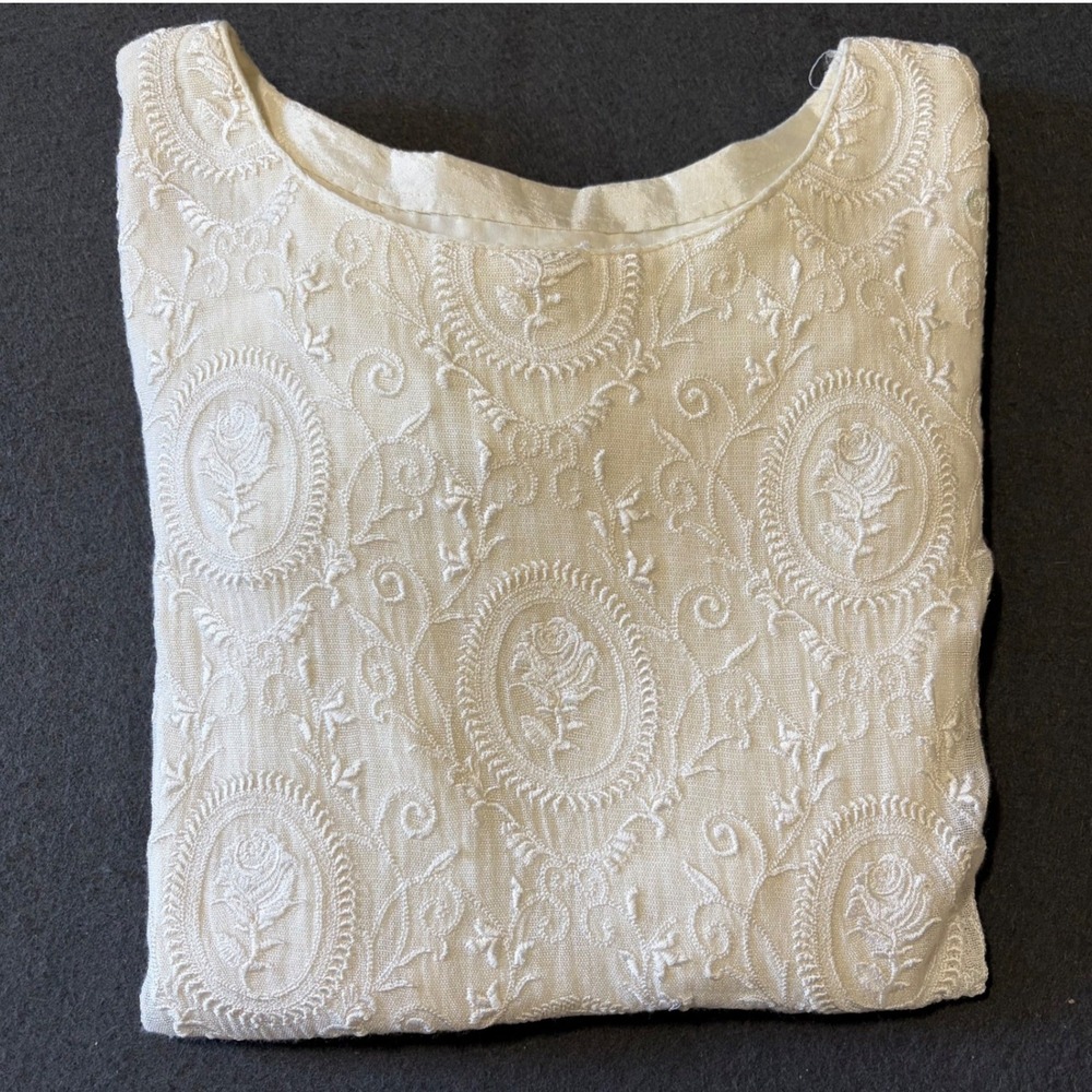 Embroidered Lace Blouse Womens White Romantic Feminite Boho Size S Cottagecore